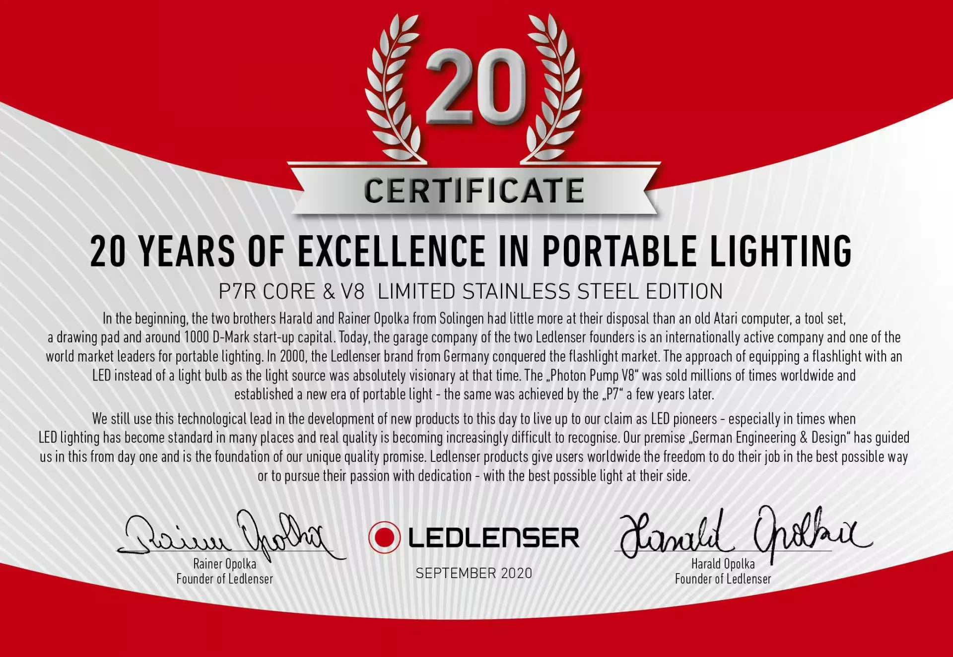 Linterna Ledlenser P7R Core y V8 "20 ANIVERSARIO" Edición Limitada en Acero Inoxidable