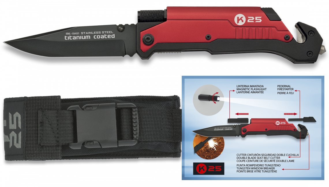 Navaja Táctica Asistida FOS K25 Pedernal con Linterna