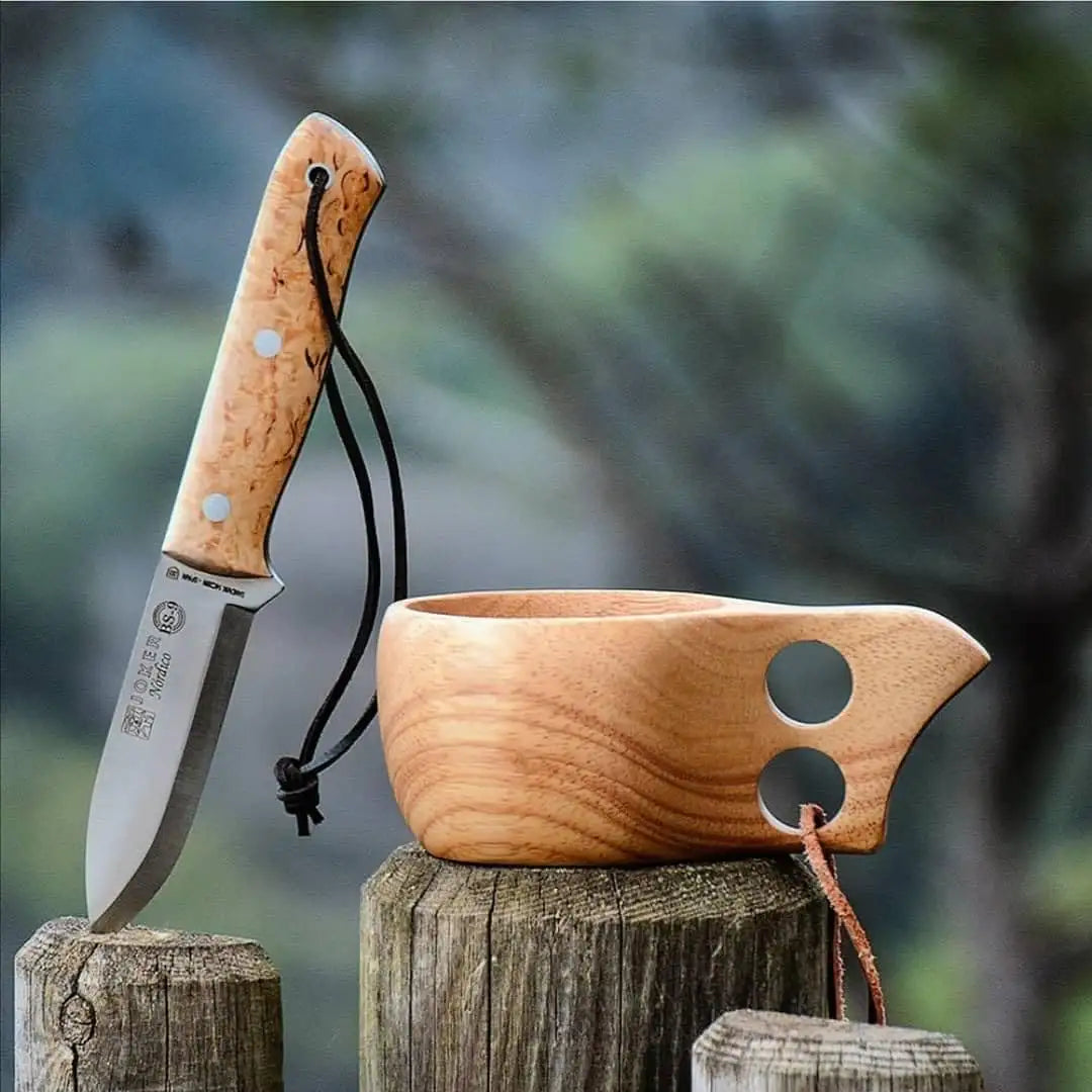 Cuchillo de Bushcraft y Supervivencia Joker BS9 Nórdico Mango de Abedul Rizado