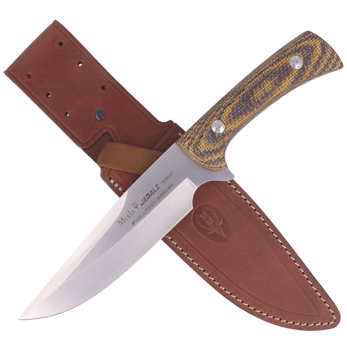 Cuchillo de Caza Muela Jabalí 17 Micarta Yute Mostaza-Marrón
