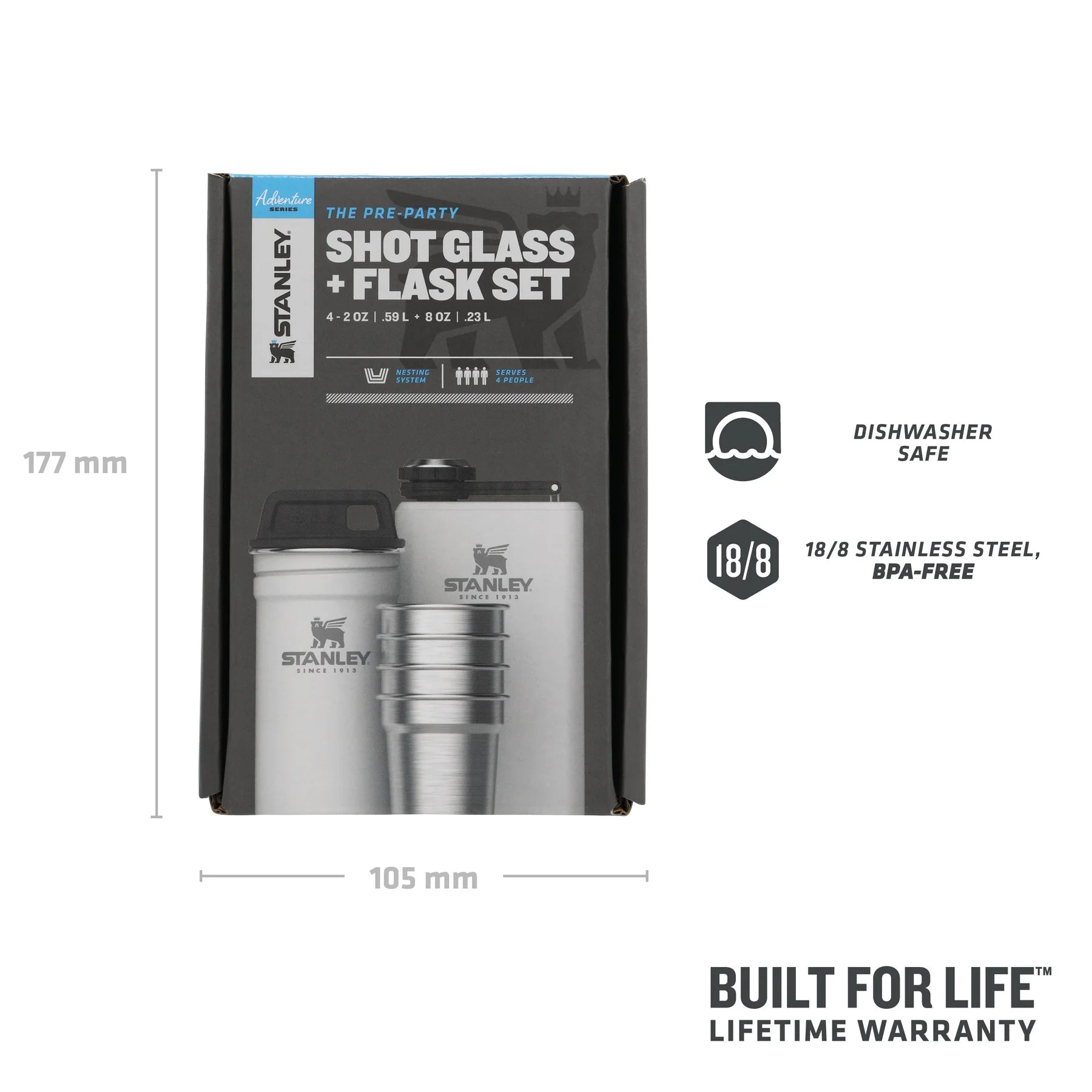 Adventure Pre-Party Shot Glasses + Hip Flask Set