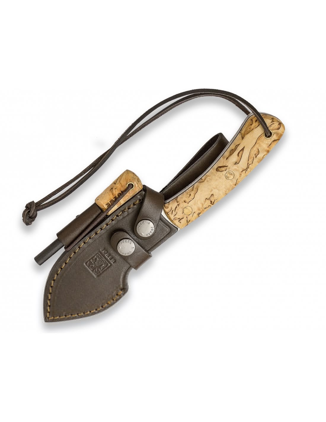 Cuchillo de Bushcraft y Supervivencia Joker Nessmuk S con Mango de Abedul Rizado