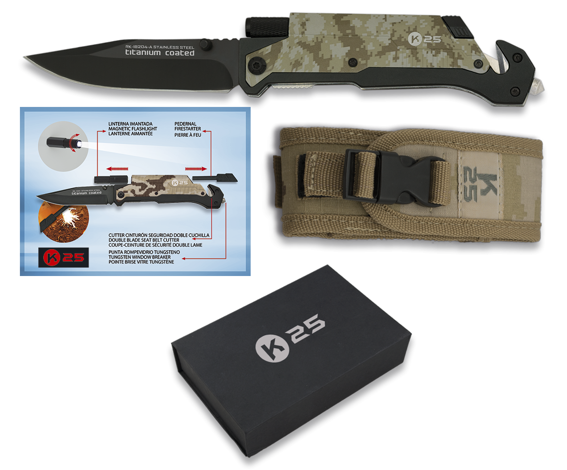 Navaja Táctica Asistida FOS K25 Pedernal con Linterna