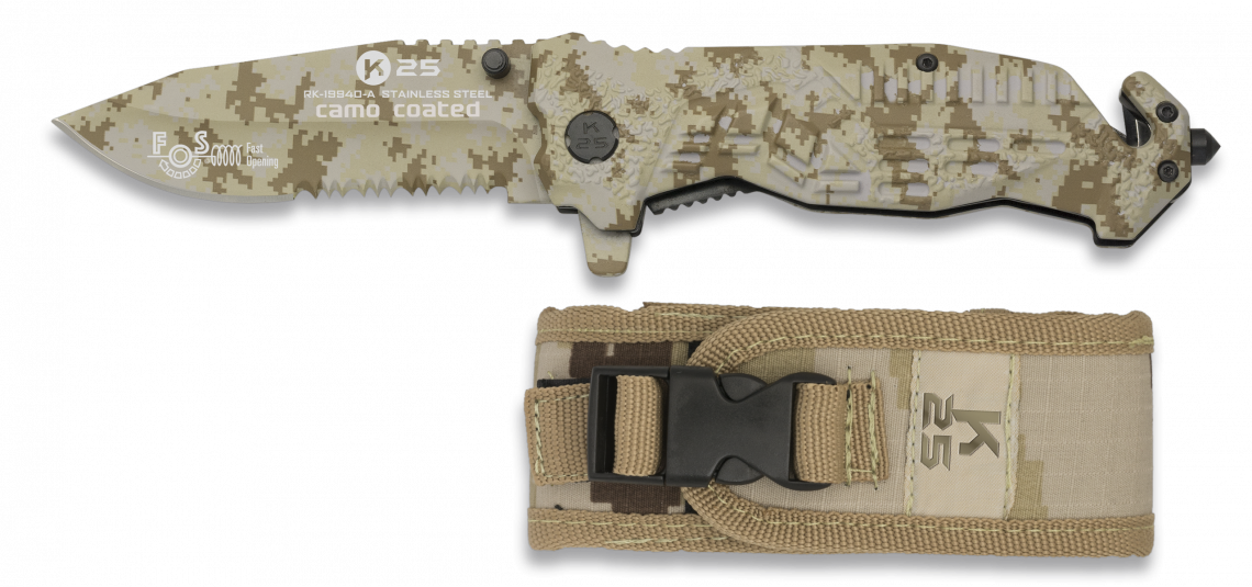 Navaja Táctica K25 Asistida FOS Camuflada de 9 cm