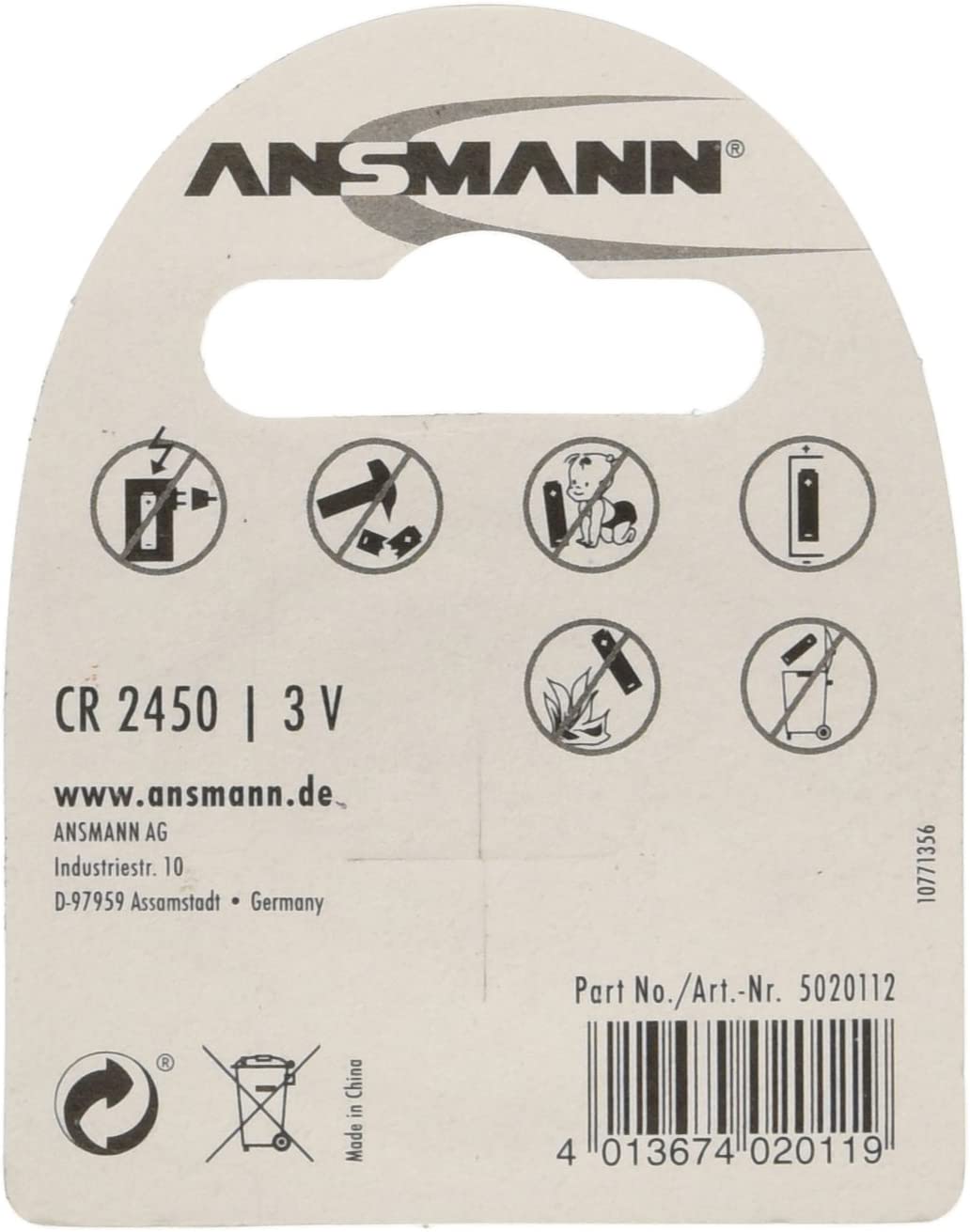 3V CR2450 Lithium Coin Cell Battery