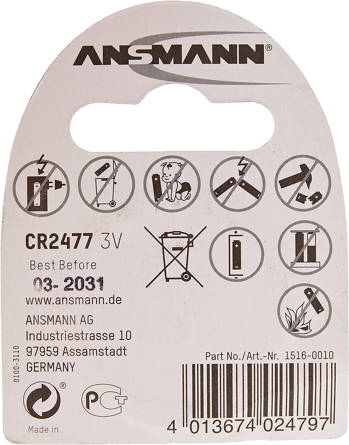 3V CR2477 Lithium Coin Cell Battery