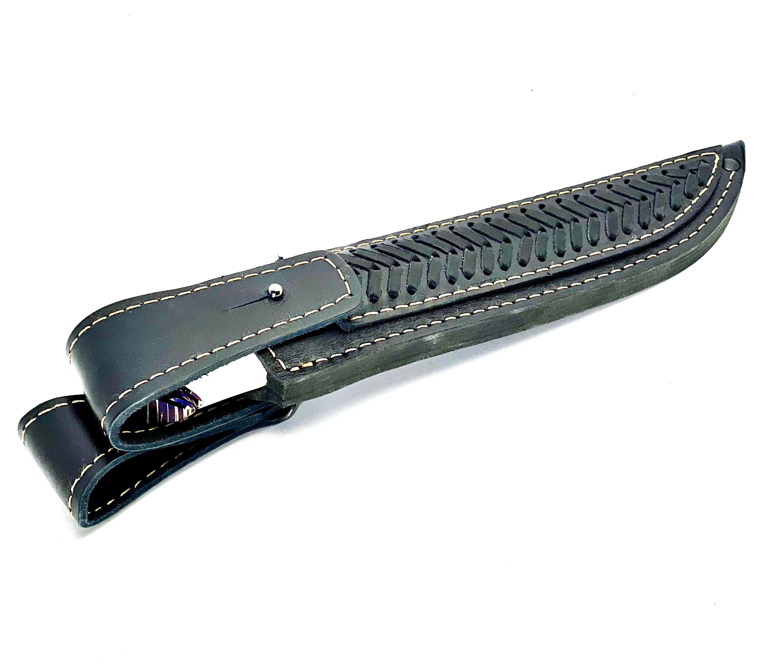 Cuchillo de Caza de Acero Damasco Mosaico y Mango de Colmillo de Morsa con Scrimshaw