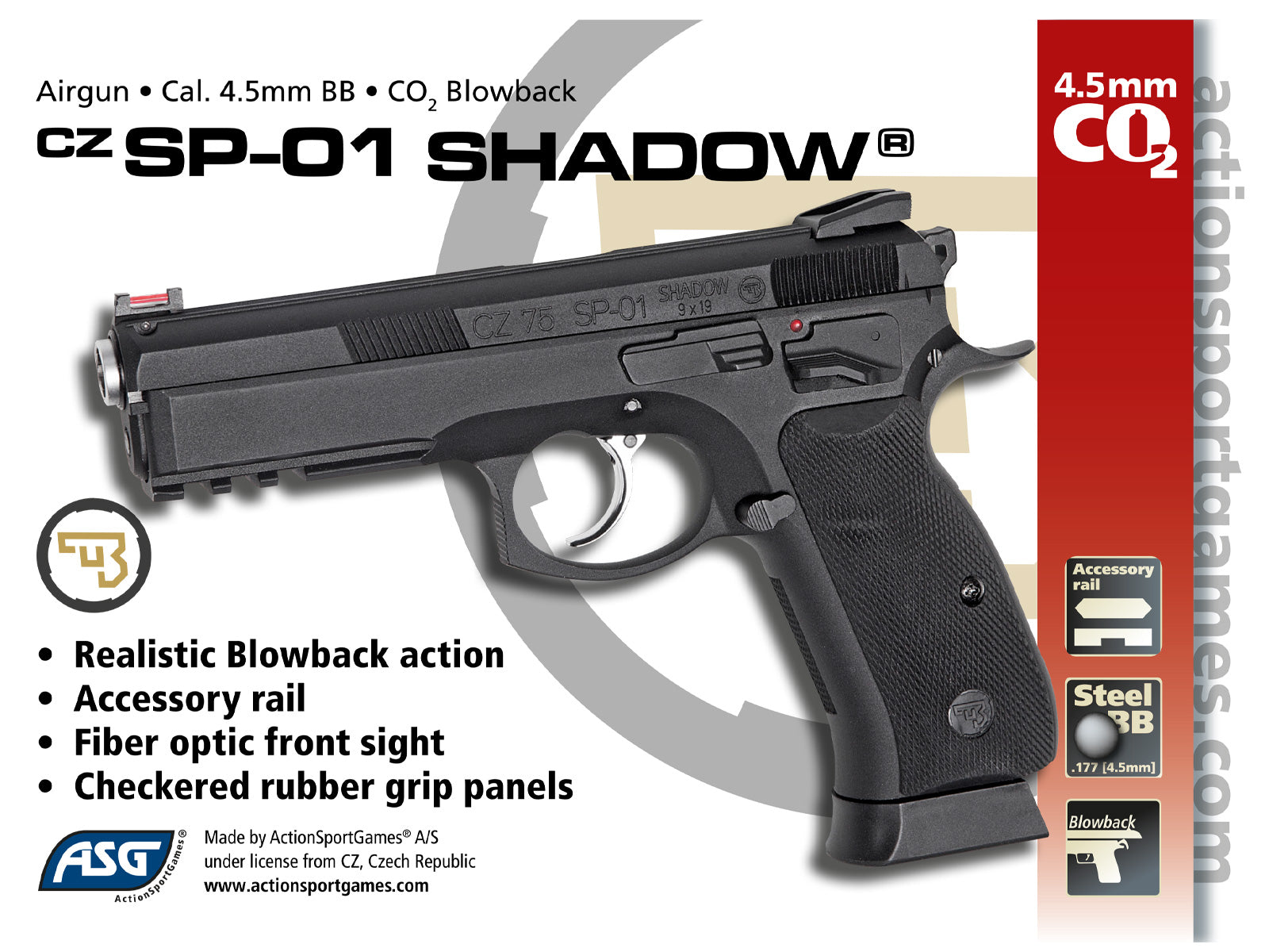 Pistola de Aire Comprimido ASG CZ SP-01 Shadow Blowback Co2