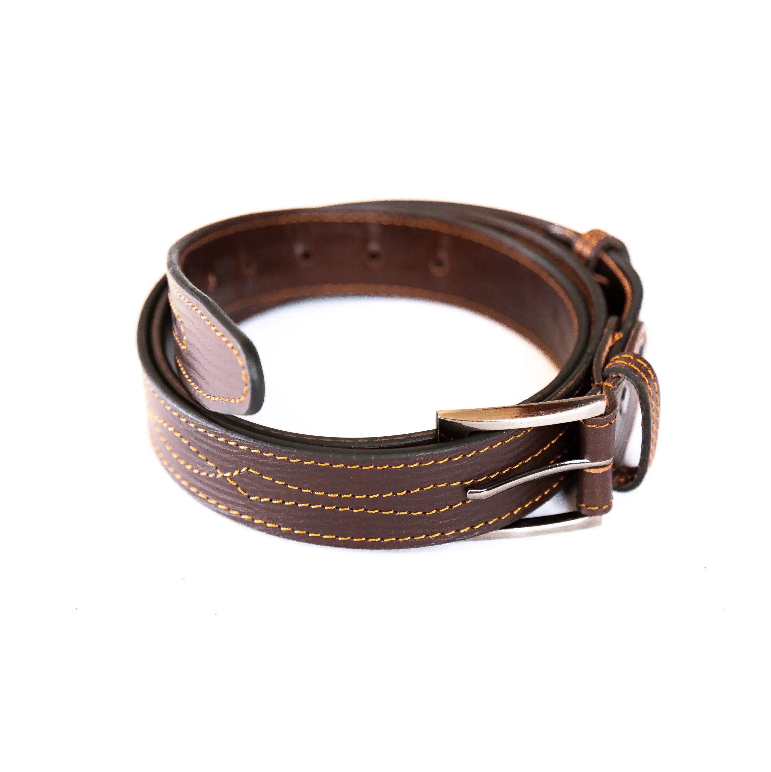 Cinturón de Artesanía Ramírez Ruiz con Adornos Cosidos Recortable en Piel Vaquetilla