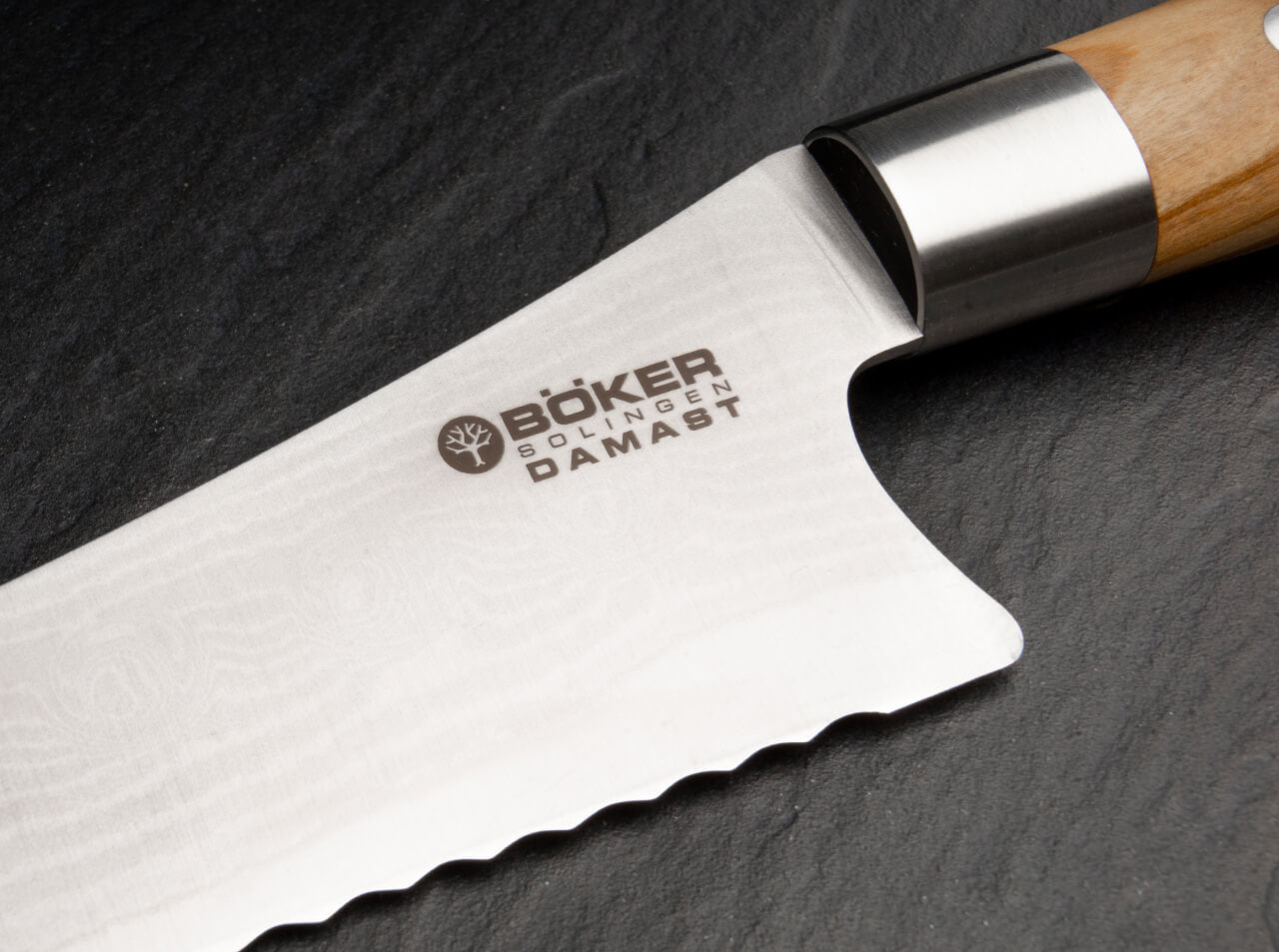 Cuchillo de Cocina Böker Solingen para Pan de Damasco de Olivo