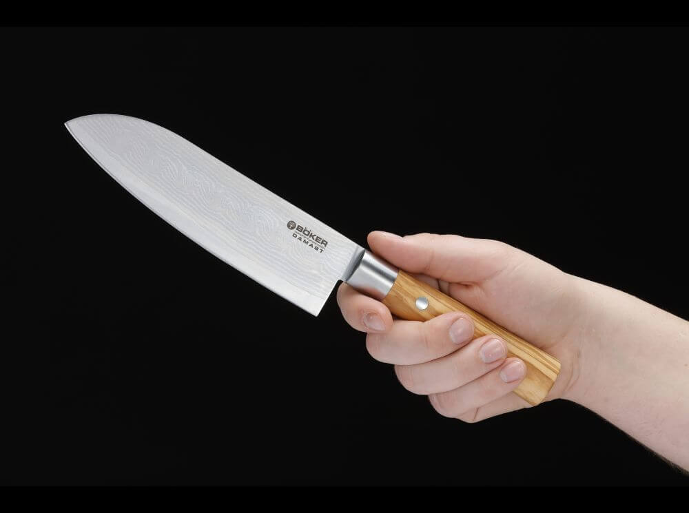 Cuchillo de Cocina Böker Solingen Santoku Damasco de Oliva