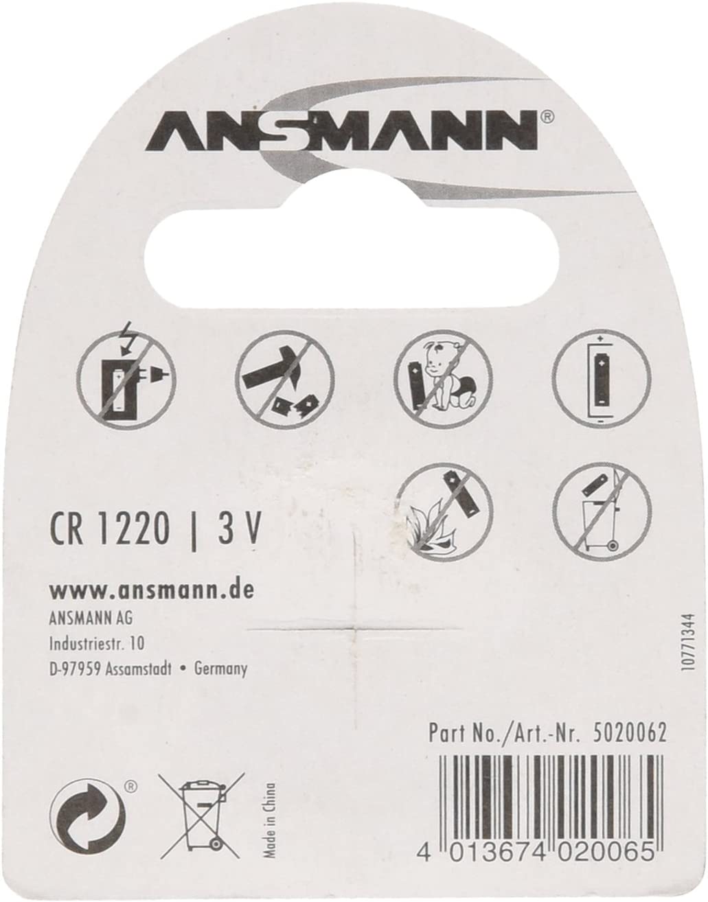 Pila de Botón de Litio CR1220 de 3V Ansmann